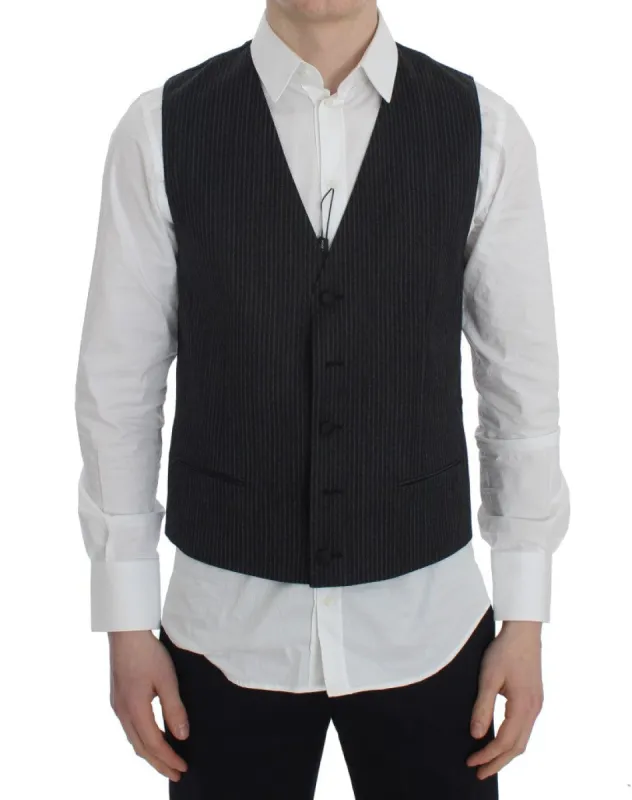 Elegant Gray Striped Wool Vest sold by Louxly