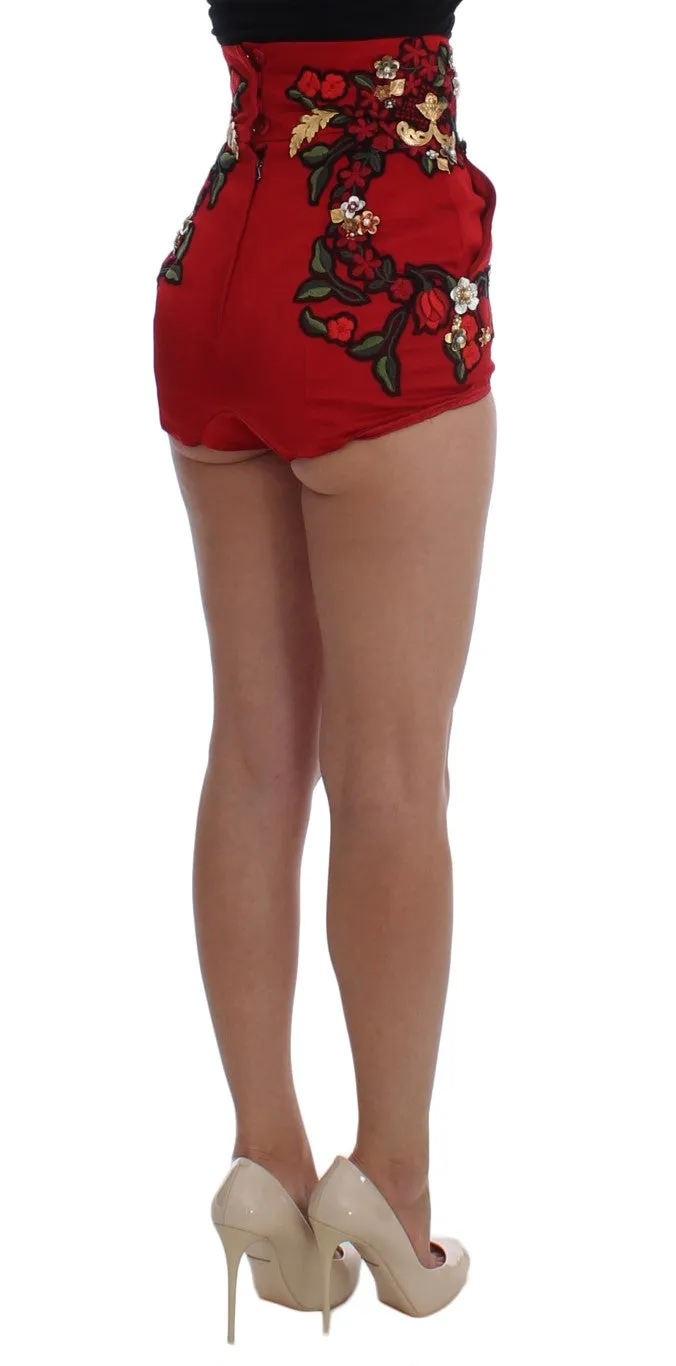Elegant Silk Red Embroidered Mini Shorts sold by Louxly product image thumbnail 3