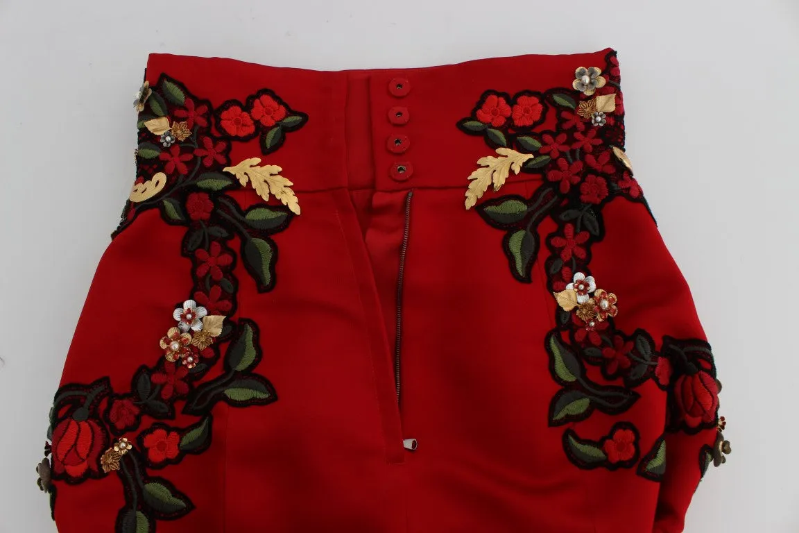 Elegant Silk Red Embroidered Mini Shorts sold by Louxly product image thumbnail 5