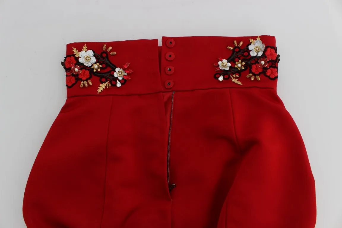 Red Silk Crystal-Embellished High Waist Shorts sold by Louxly product image thumbnail 5
