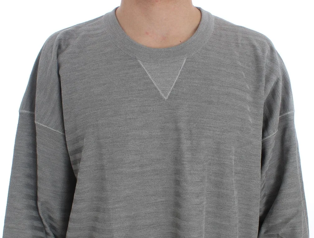 Elegant Gray Silk Crewneck Pullover Sweater sold by Louxly product image thumbnail 4