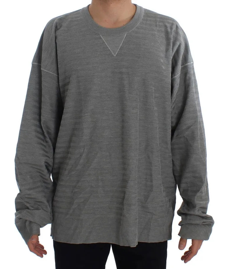 Elegant Gray Silk Crewneck Pullover Sweater sold by Louxly