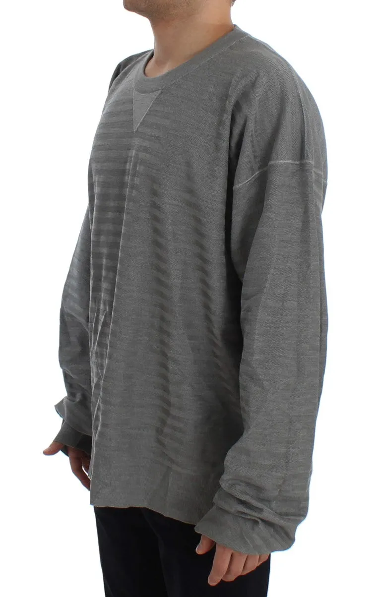 Elegant Gray Silk Crewneck Pullover Sweater sold by Louxly product image thumbnail 2