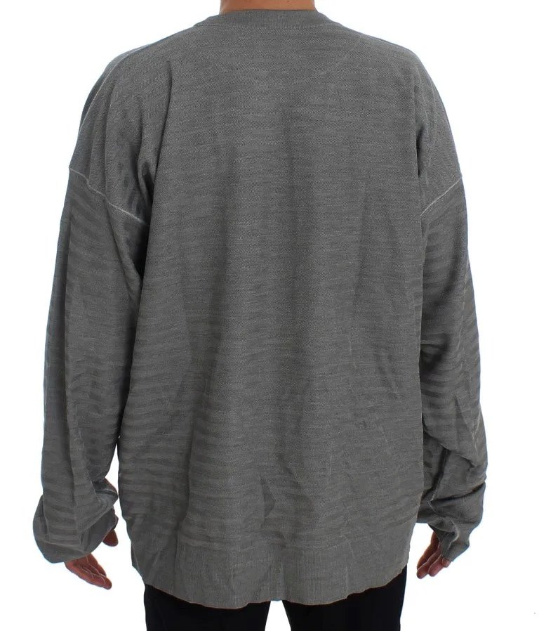 Elegant Gray Silk Crewneck Pullover Sweater sold by Louxly product image thumbnail 3