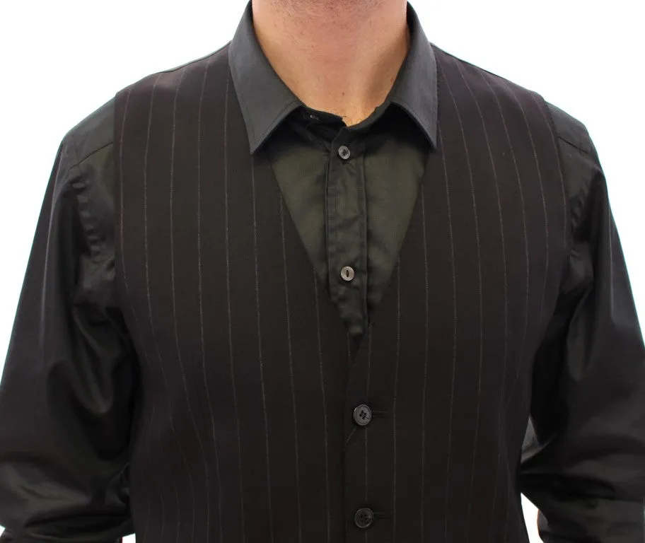 Elegant Black Striped Wool Dress Vest sold by Louxly product image thumbnail 4