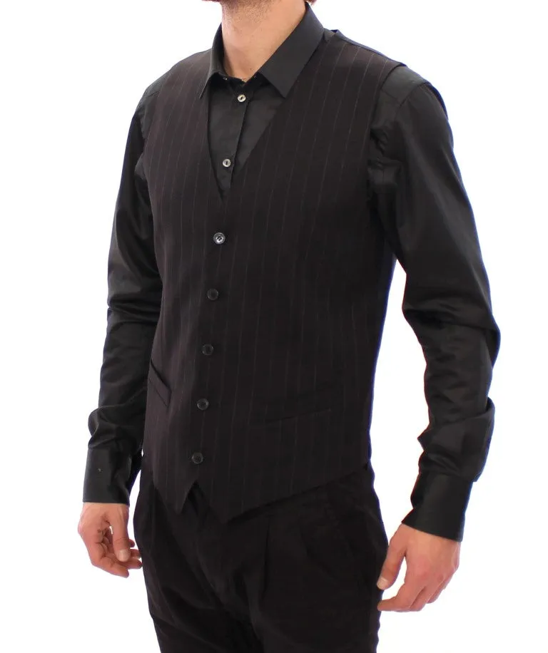 Elegant Black Striped Wool Dress Vest sold by Louxly product image thumbnail 2