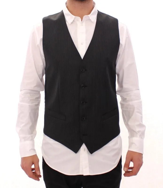 Elegant Gray Striped Dress Vest sold by Louxly