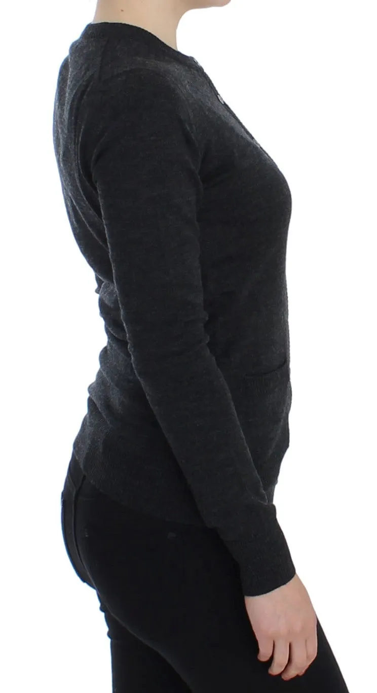 Elegant Gray Wool Cardigan Sweater sold by Louxly product image thumbnail 4