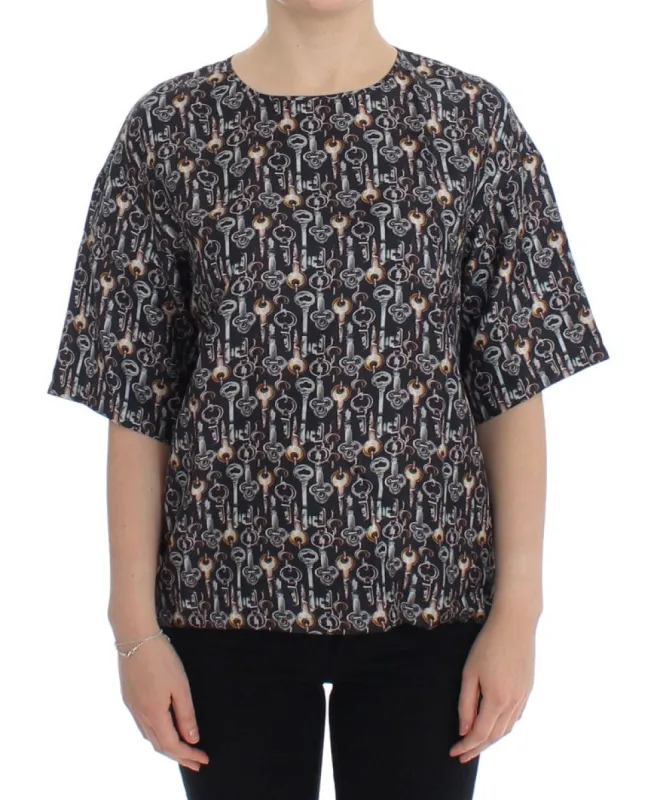 Enchanted Sicily Silk Blouse with Key Print sold by Louxly