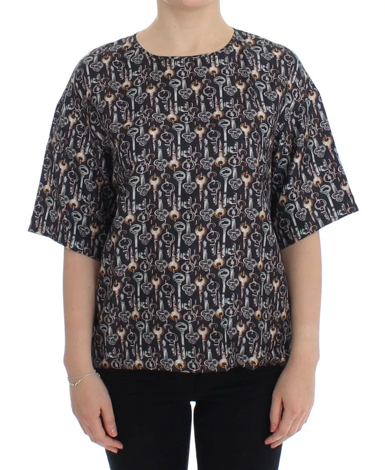Enchanted Sicily Silk Blouse with Key Print sold by Louxly