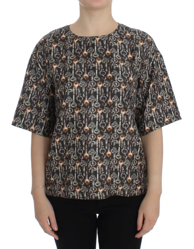 Enchanted Sicily Silk Blouse with Medieval Keys Print sold by Louxly