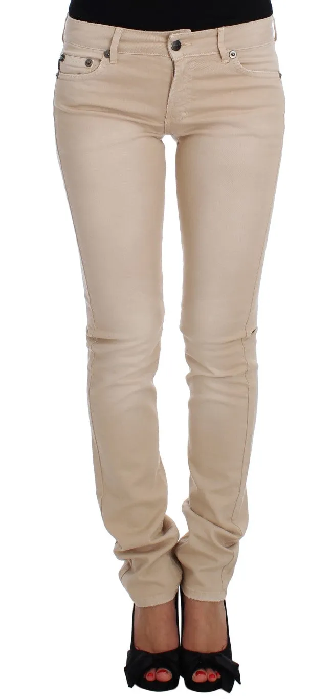 Beige Cotton Stretch Slim Fit Jeans sold by Louxly