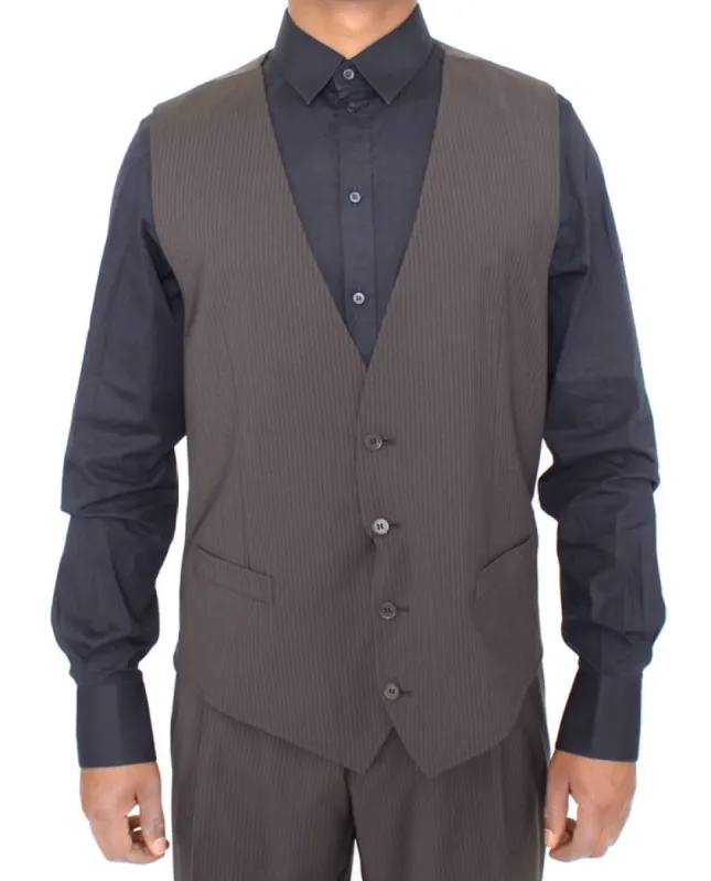 Elegant Brown Striped Wool Dress Vest sold by Louxly