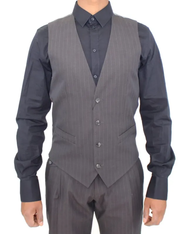 Elegant Gray Striped Dress Vest sold by Louxly