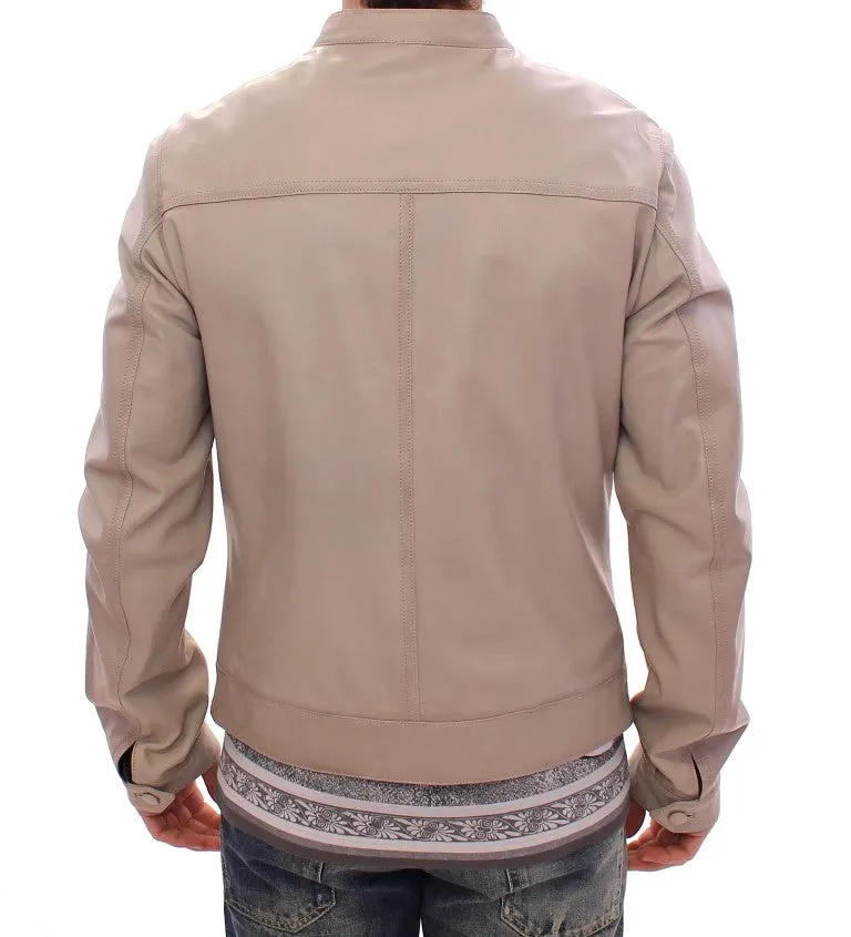 Elegant Beige Leather Lambskin Jacket sold by Louxly product image thumbnail 3