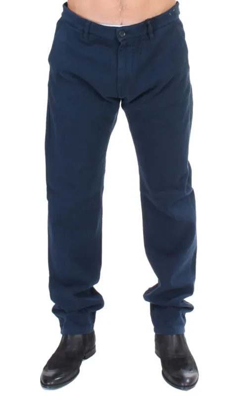 Elegant Blue Cotton Stretch Chinos sold by Louxly