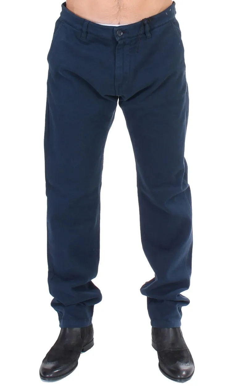 Elegant Blue Cotton Stretch Chinos sold by Louxly