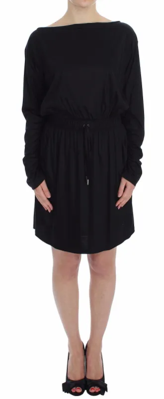 Elegant Black Silk Blend Shift Dress sold by Louxly