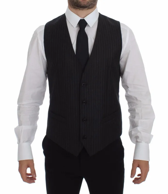 Elegant Gray Striped Wool Dress Vest sold by Louxly