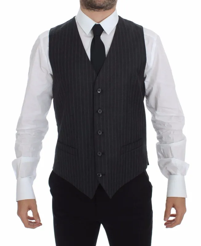 Elegant Gray Striped Dress Vest sold by Louxly