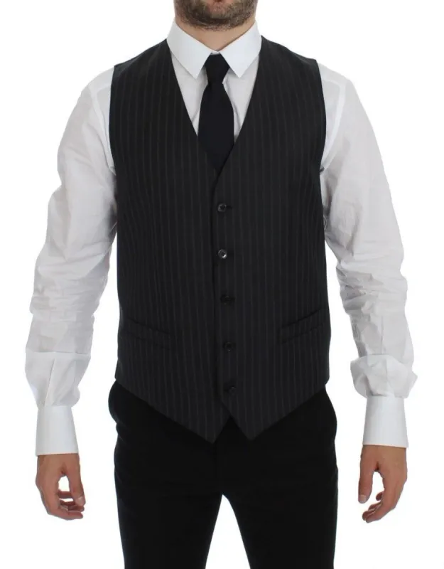 Elegant Gray Striped Wool Dress Vest sold by Louxly