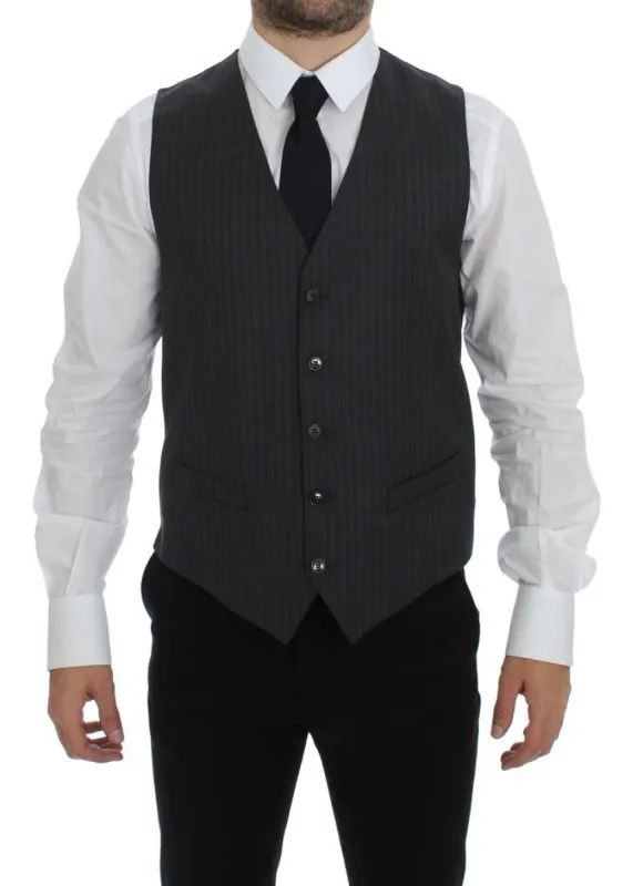 Elegant Gray Striped Wool Dress Vest sold by Louxly