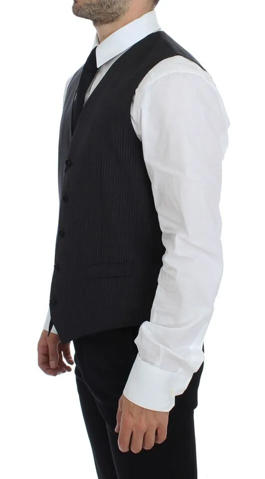 Elegant Gray Striped Dress Vest sold by Louxly product image thumbnail 4