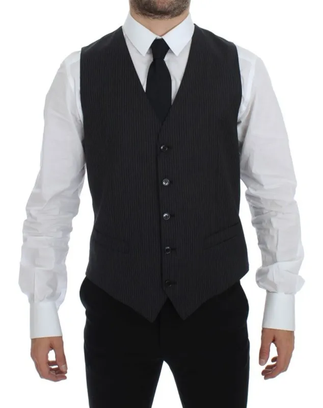 Elegant Gray Striped Dress Vest sold by Louxly
