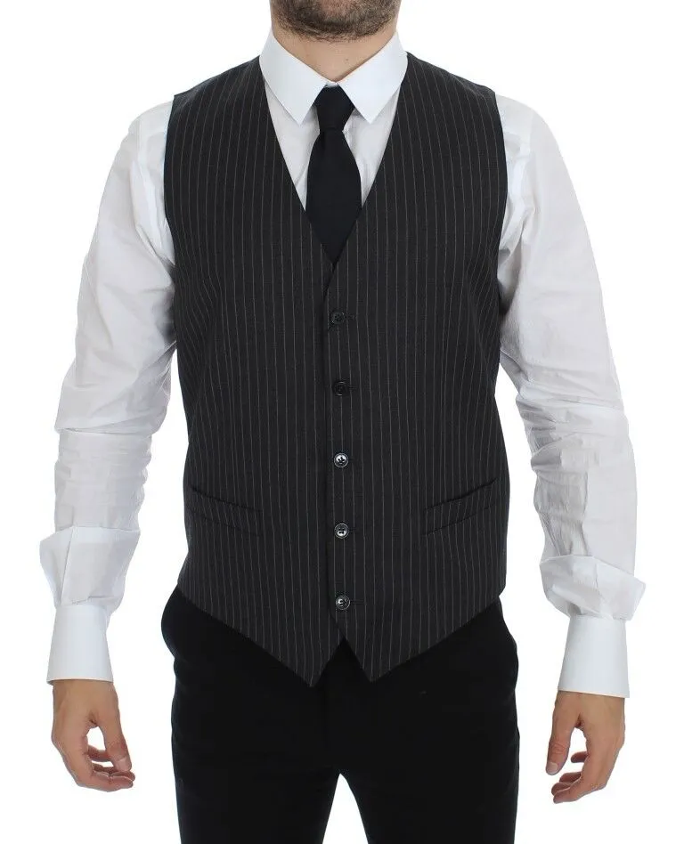 Elegant Gray Striped Wool Dress Vest sold by Louxly