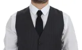Elegant Black Striped Wool Dress Vest sold by Louxly