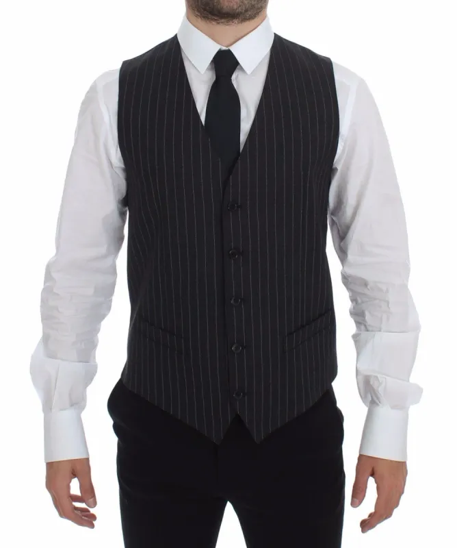 Elegant Gray Striped Dress Vest sold by Louxly