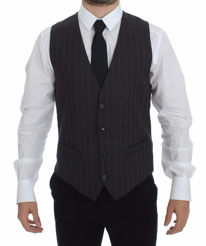 Elegant Striped Gray Dress Vest sold by Louxly