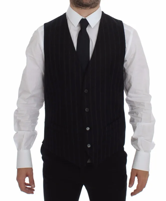 Elegant Black Striped Single Breasted Dress Vest sold by Louxly