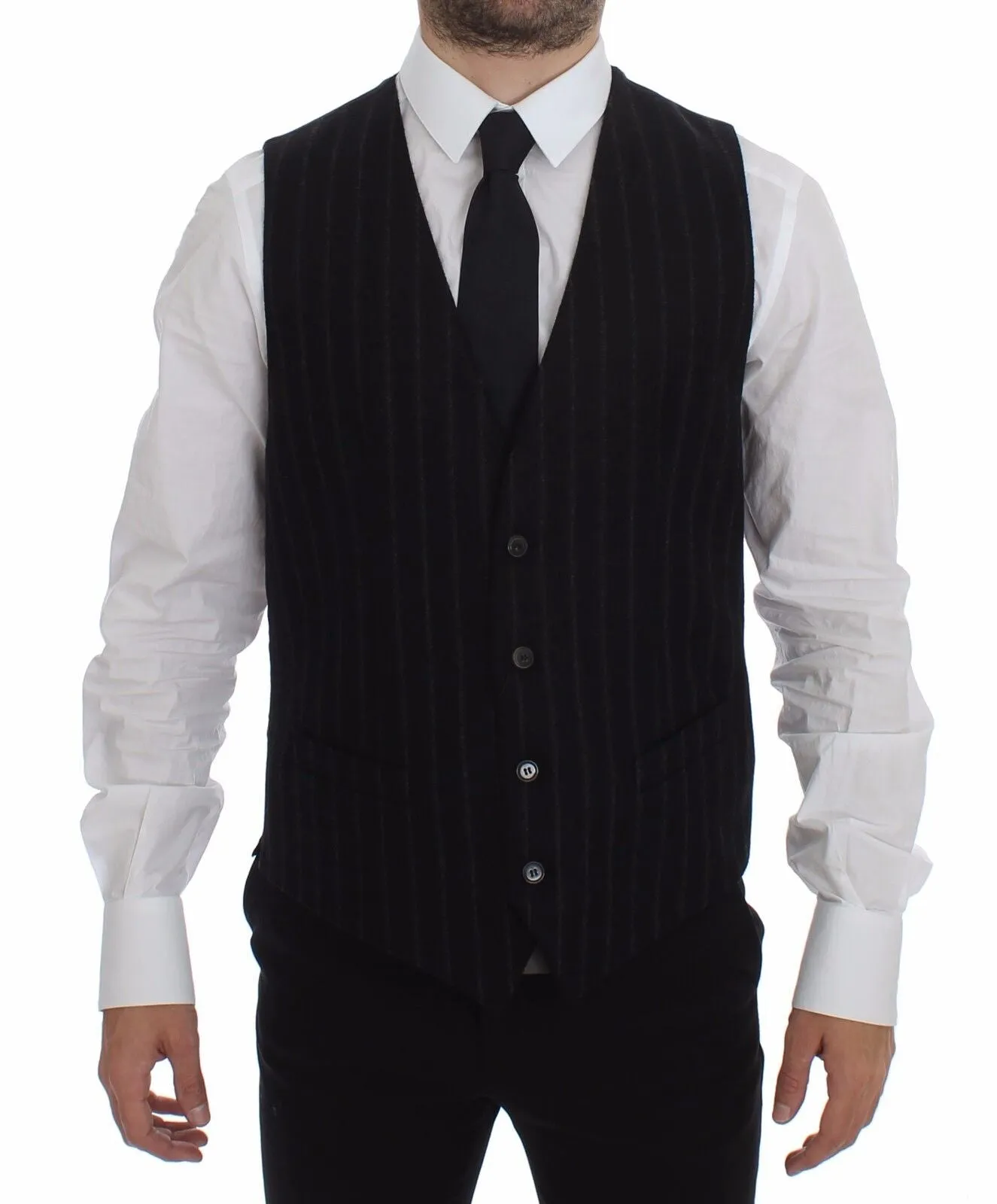 Elegant Black Striped Single Breasted Dress Vest sold by Louxly