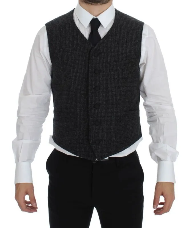 Elegant Gray Wool Blend Dress Vest sold by Louxly