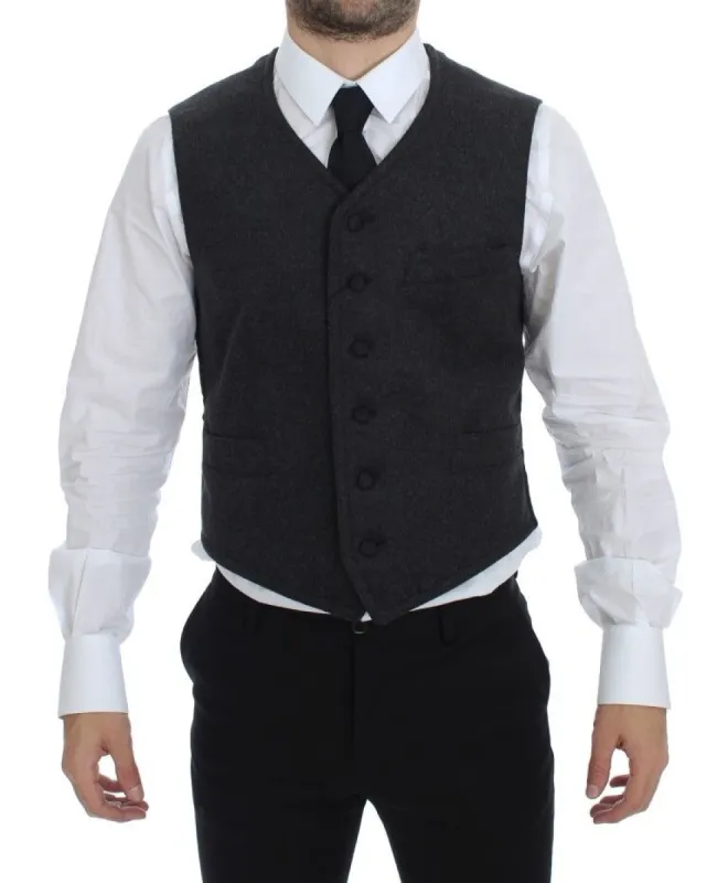 Elegant Gray Wool Blend Dress Vest sold by Louxly