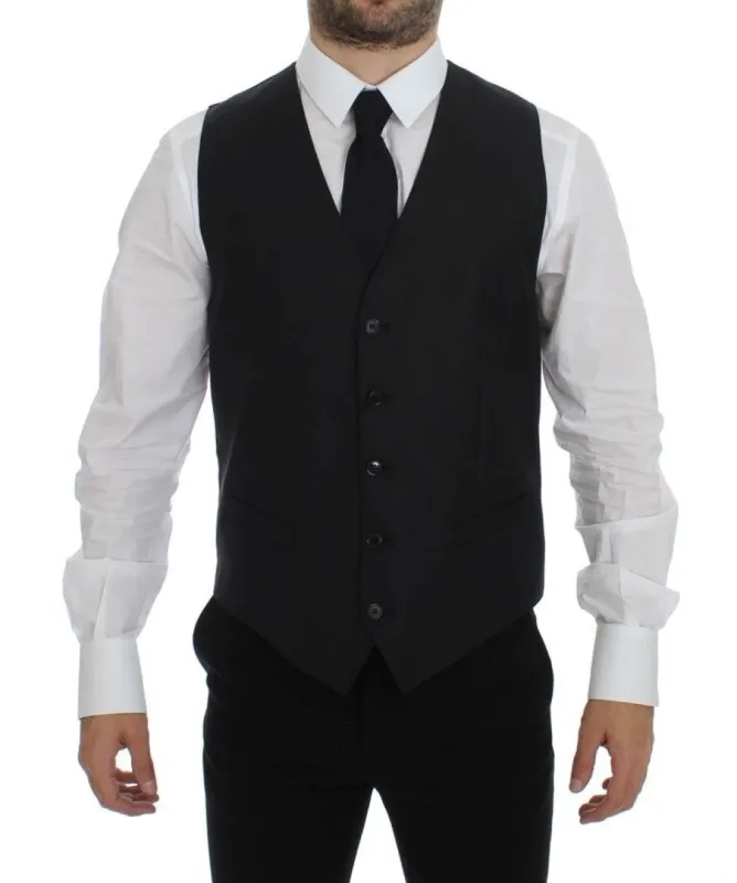 Elegant Gray Wool Blend Dress Vest sold by Louxly