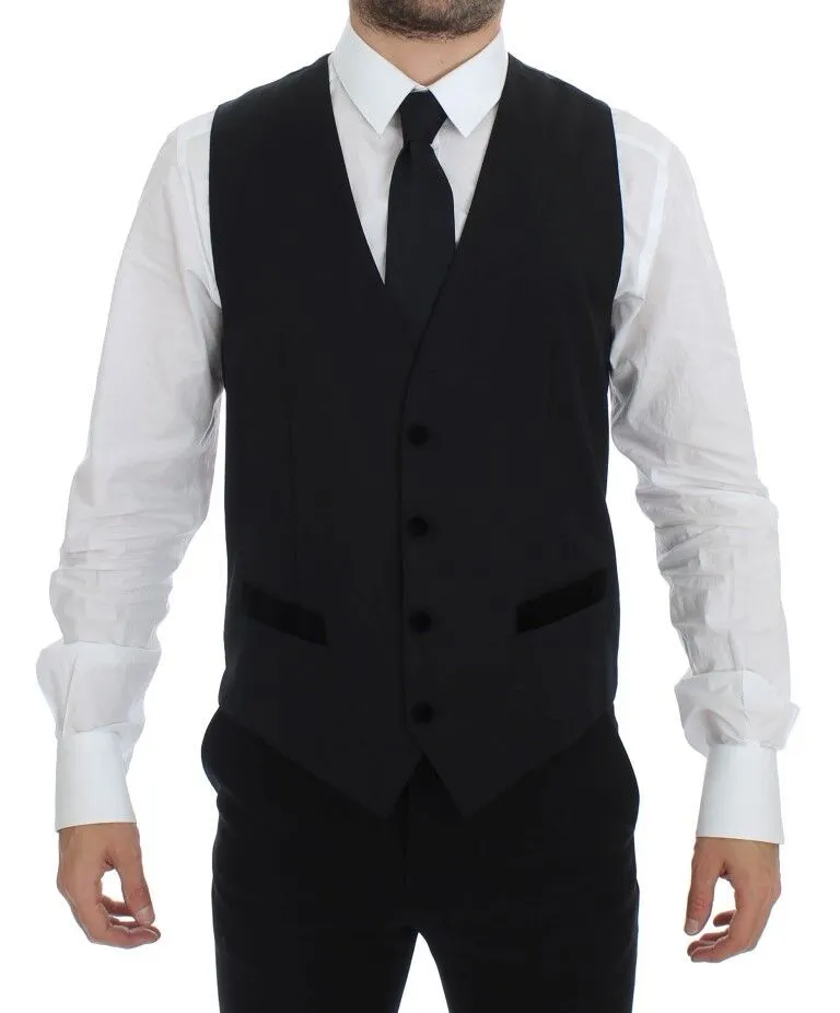 Elegant Black Wool Formal Dress Vest sold by Louxly