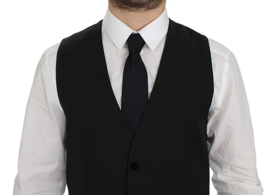 Elegant Black Wool Formal Dress Vest sold by Louxly product image thumbnail 2