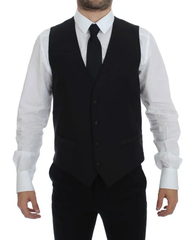 Elegant Black Wool Silk Dress Vest sold by Louxly
