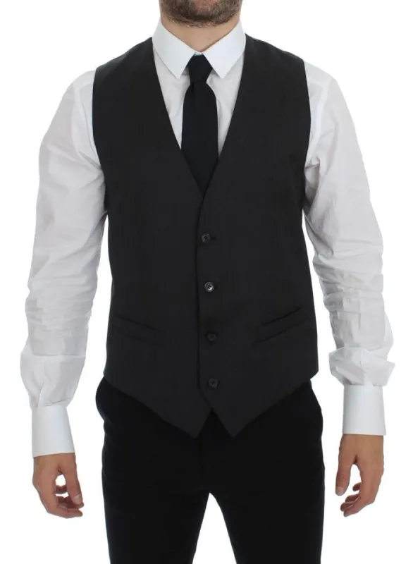 Elegant Gray Wool Formal Dress Vest sold by Louxly