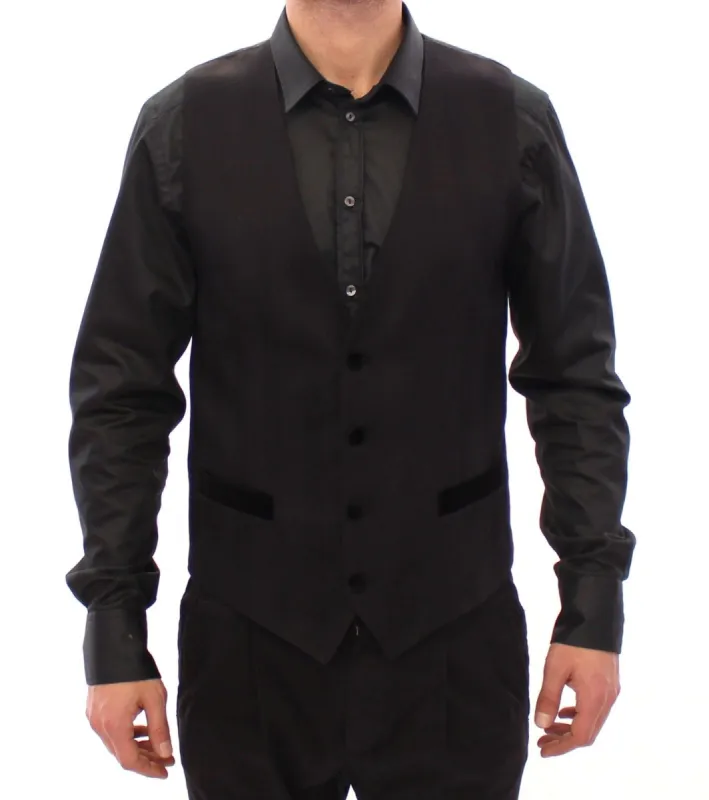Elegant Black Wool Silk Blend Dress Vest sold by Louxly