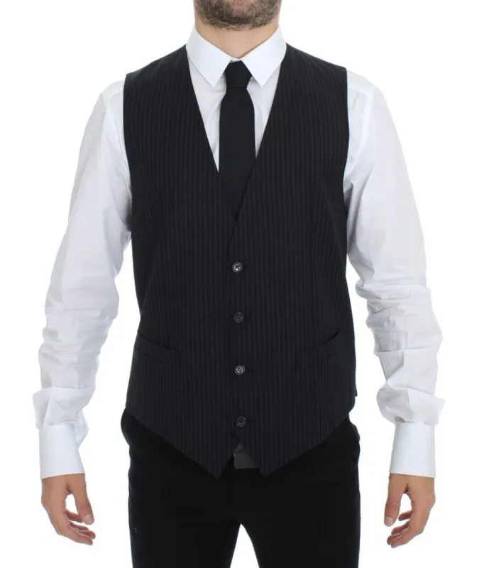 Elegant Gray Striped Dress Vest sold by Louxly