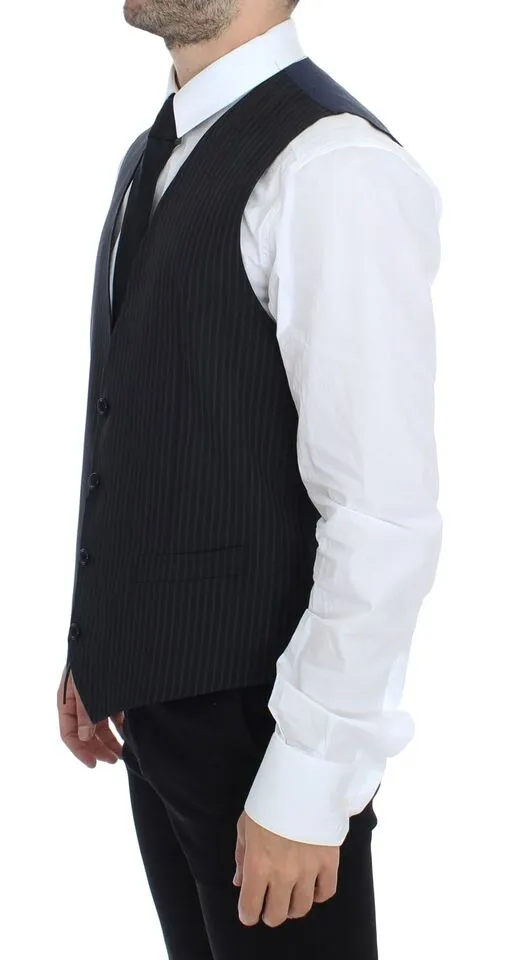Elegant Gray Striped Dress Vest sold by Louxly product image thumbnail 3