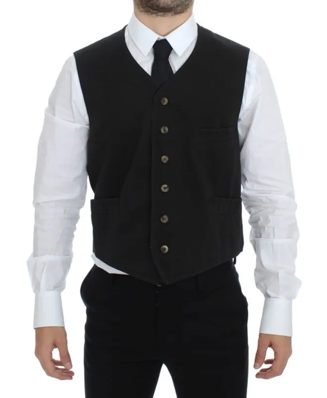 Elegant Black Cotton Blend Dress Vest sold by Louxly