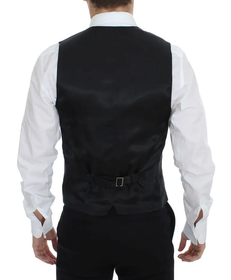 Chic Black Striped Wool Silk Dress Vest sold by Louxly product image thumbnail 3