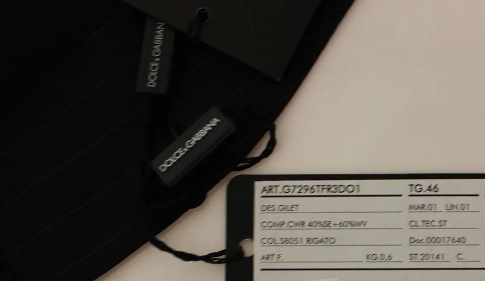 Chic Black Striped Wool Silk Dress Vest sold by Louxly product image thumbnail 5