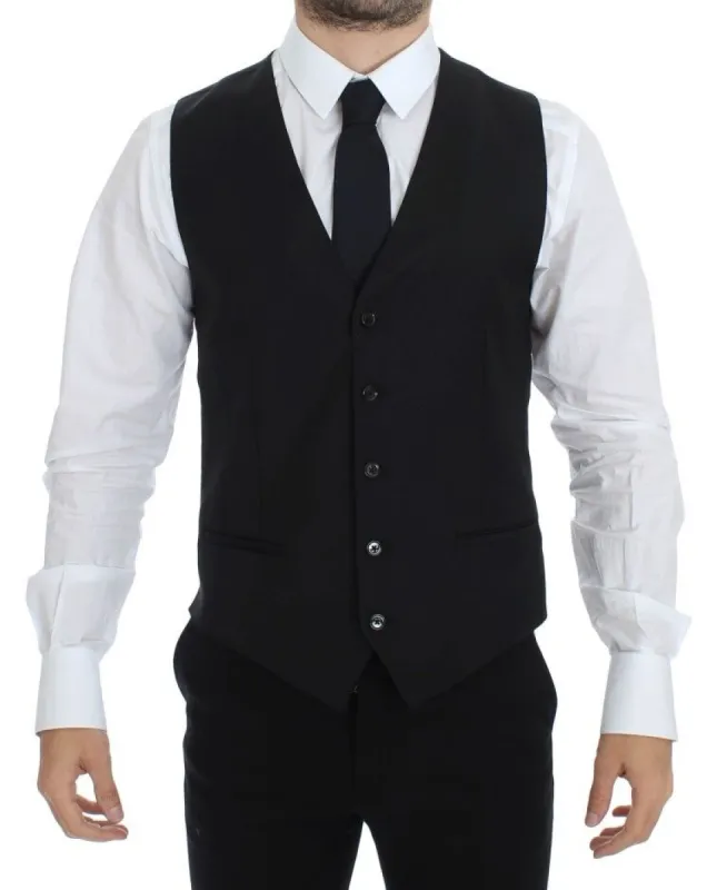 Elegant Black Wool Silk Dress Vest sold by Louxly