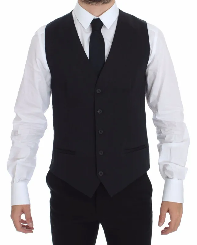 Elegant Blue Cotton Stretch Dress Vest sold by Louxly
