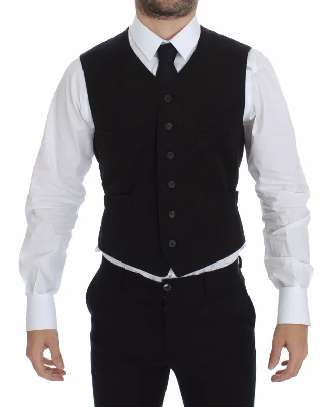 Elegant Black Cotton Blend Dress Vest sold by Louxly
